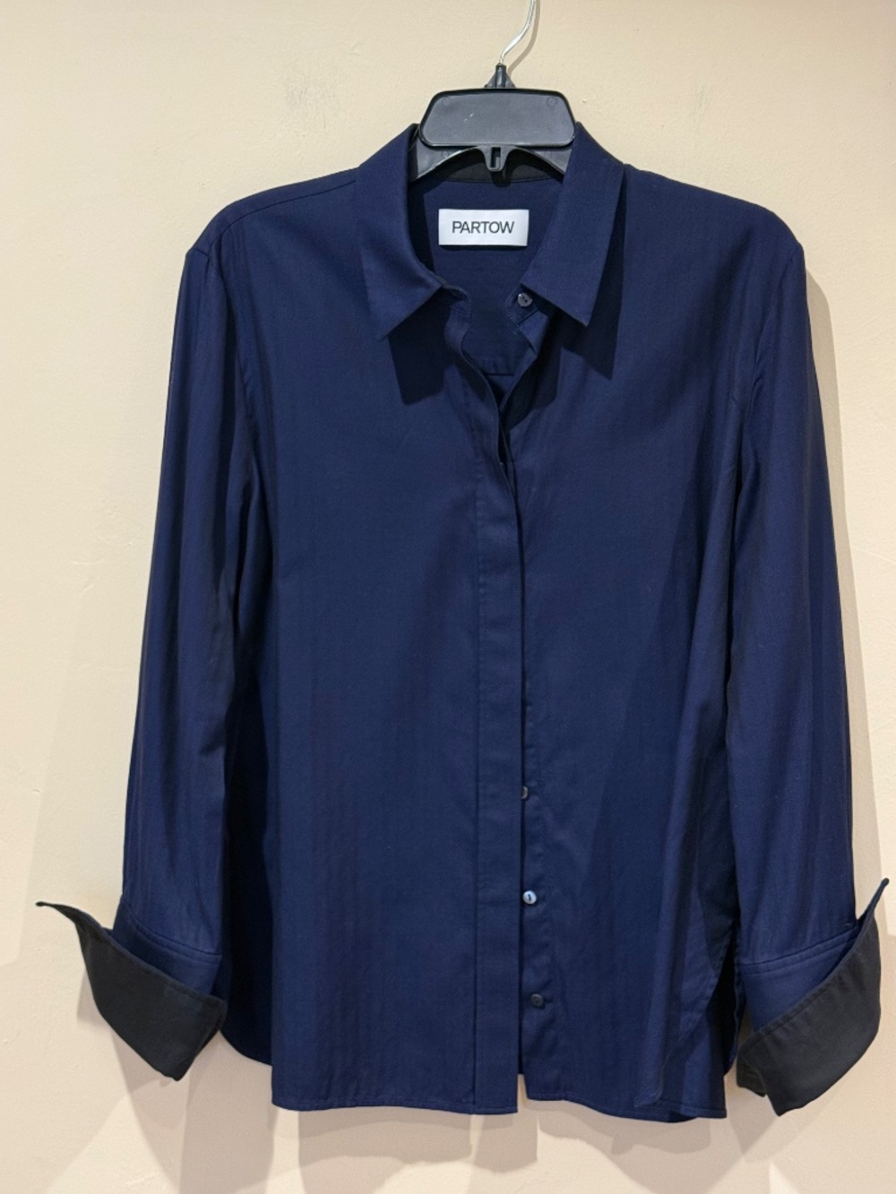Partow Bailey Cotton Herringbone Sateen Shirt - Navy - Size 12
